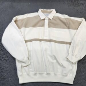 Vintage The Men's Store At Sears Polo Shirt Mens Large White Stripe Long Sleeve